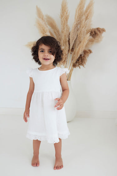 Aster & Oak - White Muslin Flutter Dress